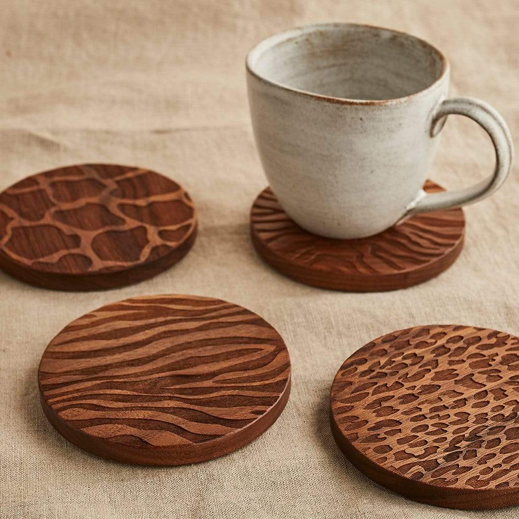 Wooden Animal Print Coaster Set